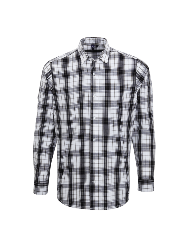 P-PR254-Chemise Homme manches longues à carreaux en coton Ginmill